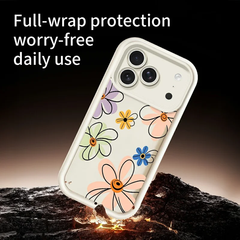 لـ iPhone 18 Pro Max / 17 Pro Max غطاء TPU بنمط زهري مرسوم يدويًا - أبيض
