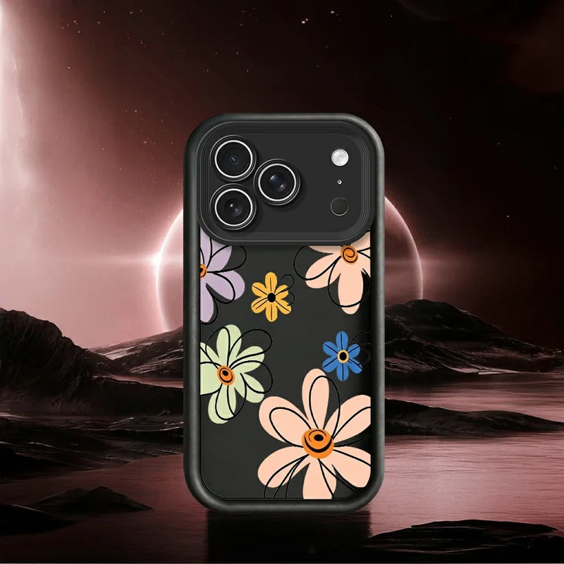 لـ iPhone 18 Pro Max / 17 Pro Max غطاء TPU بنمط زهري مرسوم يدويًا - أبيض
