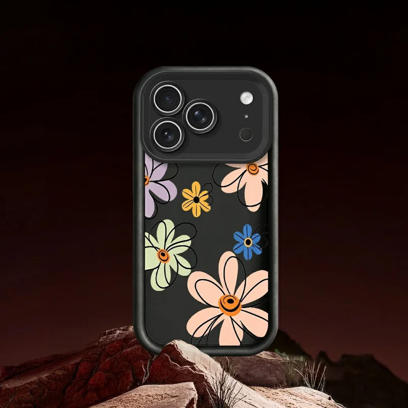 لـ iPhone 18 Pro Max / 17 Pro Max غطاء TPU بنمط زهري مرسوم يدويًا - أبيض