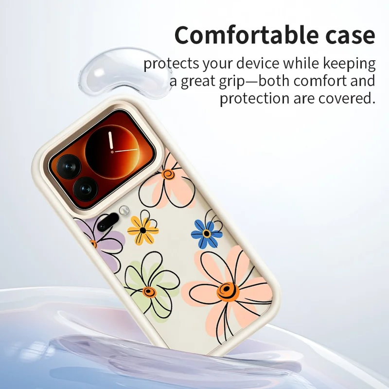 For Xiaomi 17 Pro Max TPU Case Hand-Drawn Floral Pattern Phone Back Cover - White