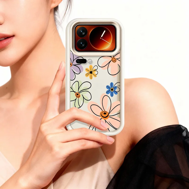 For Xiaomi 17 Pro Max TPU Case Hand-Drawn Floral Pattern Phone Back Cover - White