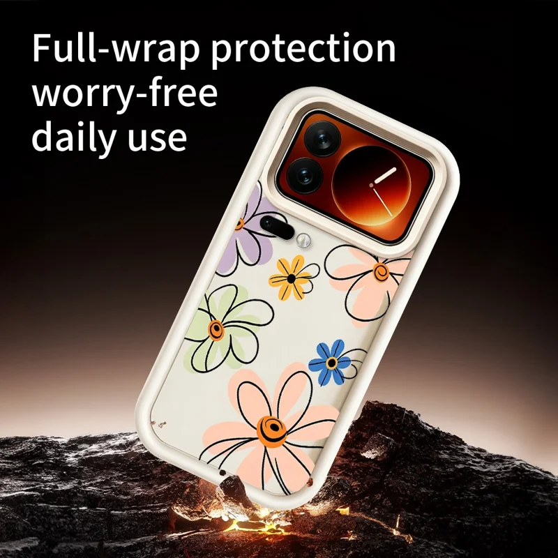 For Xiaomi 17 Pro Max TPU Case Hand-Drawn Floral Pattern Phone Back Cover - White