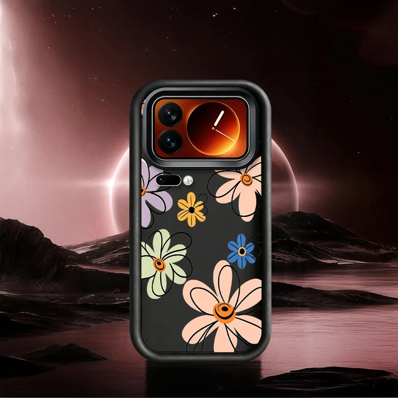 For Xiaomi 17 Pro Max TPU Case Hand-Drawn Floral Pattern Phone Back Cover - White