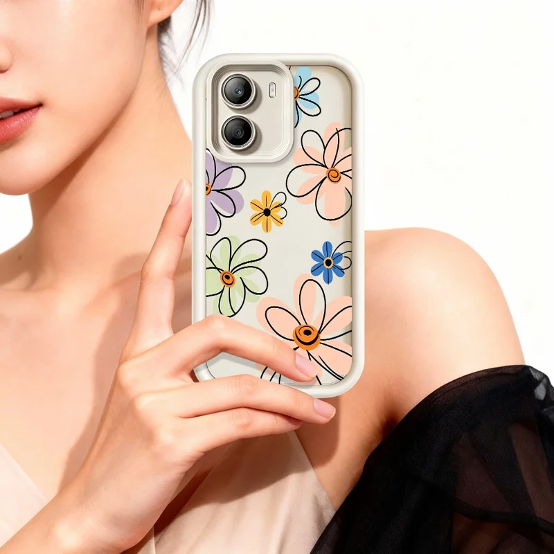 TPU-hoesje voor Xiaomi Poco X7 Pro 5G met handgetekend bloemenpatroon, achterkant telefoonhoesje - Wit