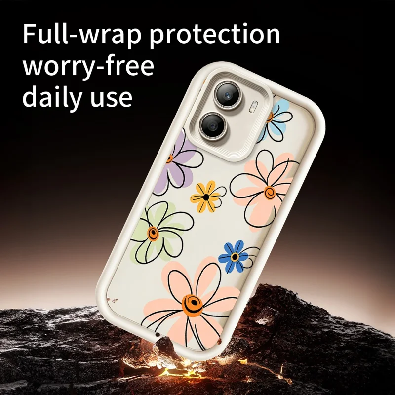 TPU-hoesje voor Xiaomi Poco X7 Pro 5G met handgetekend bloemenpatroon, achterkant telefoonhoesje - Wit