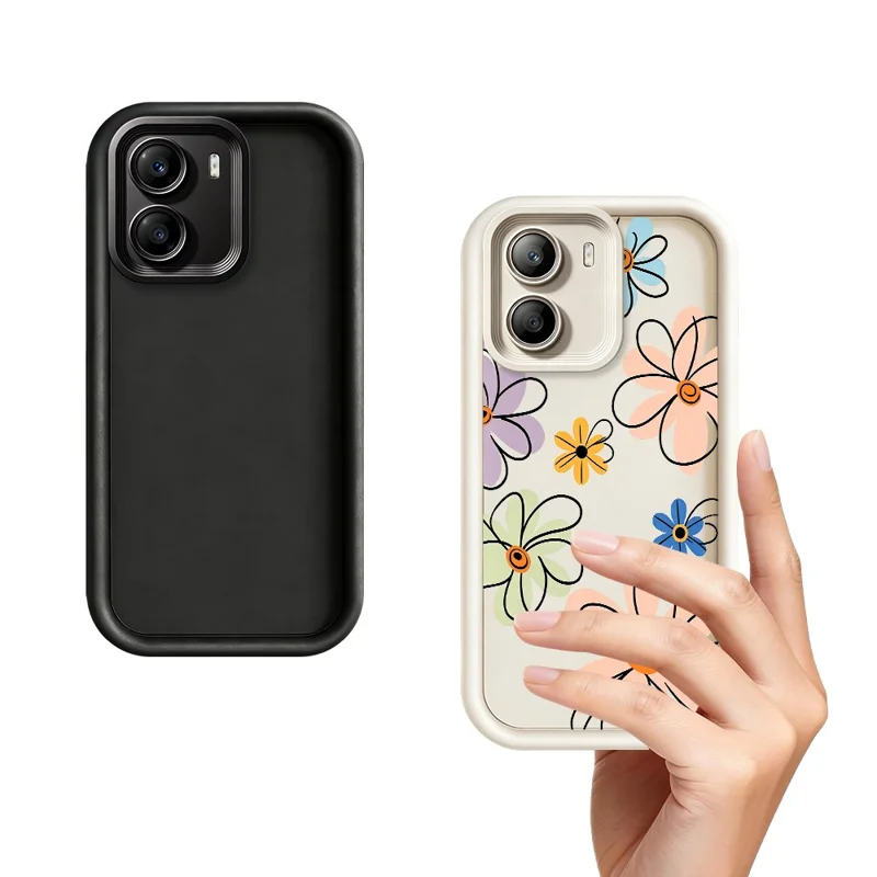 TPU-hoesje voor Xiaomi Poco X7 Pro 5G met handgetekend bloemenpatroon, achterkant telefoonhoesje - Wit