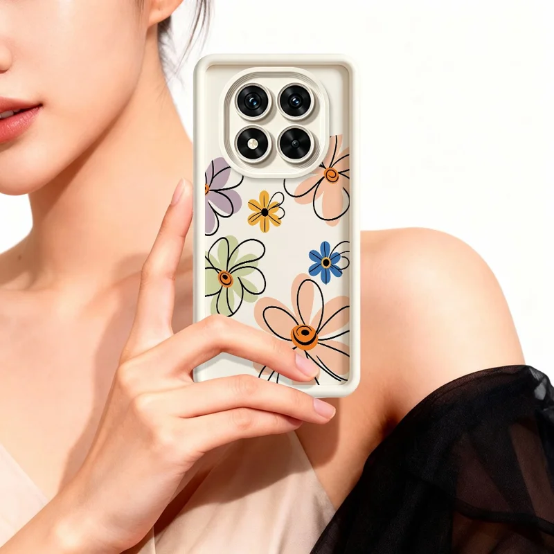 For Xiaomi Redmi Note 15 Pro+ 5G (Global)  /  Poco M8 Pro 5G TPU Case Hand-Drawn Floral Pattern Phone Back Cover - White