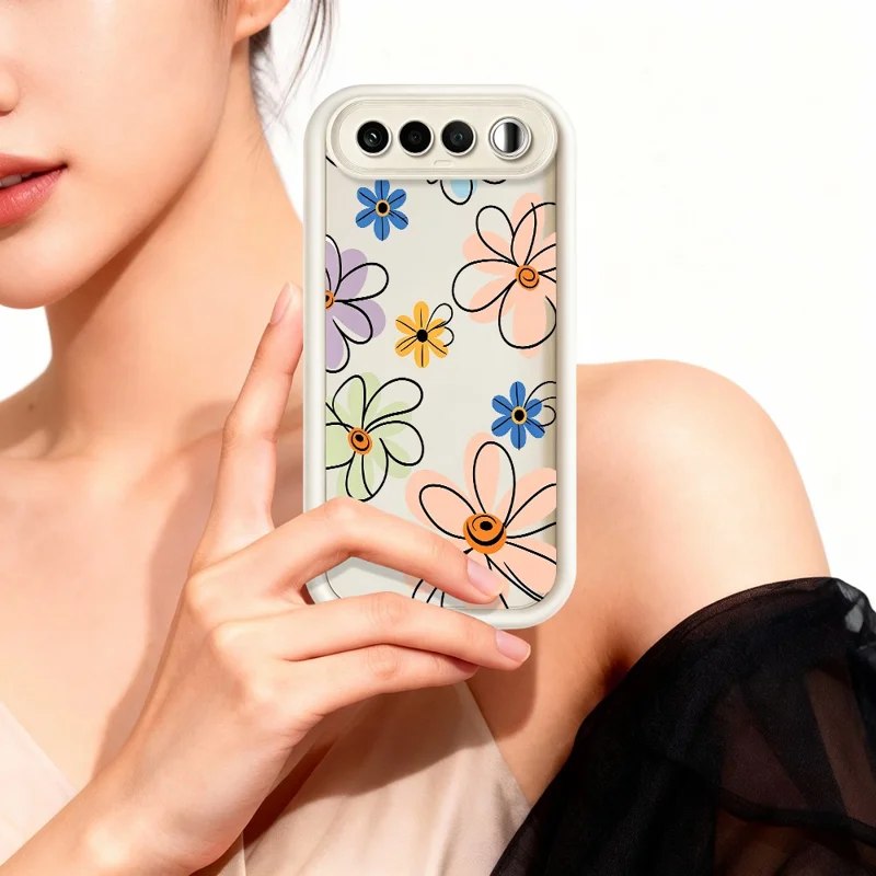 Чехол TPU для Realme 16 5G с рисунком ручной работы, цветочный узор, задняя панель для телефона — белый