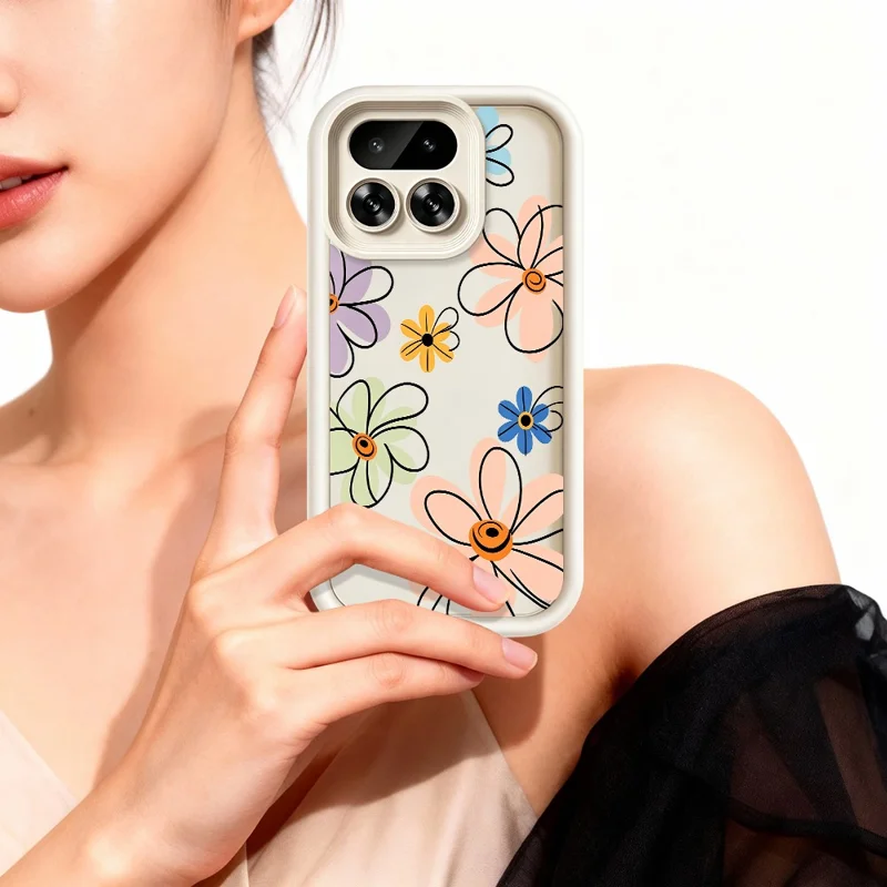 För Realme 16 Pro 5G TPU-fodral för handritat blommönster Telefonbaklåda - Vit