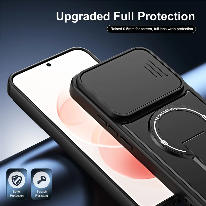 For Xiaomi Redmi Note 17 Pro 5G Case with Slide Camera Cover Kickstand Shockproof PC + TPU Matte Finish Phone Shell - Black