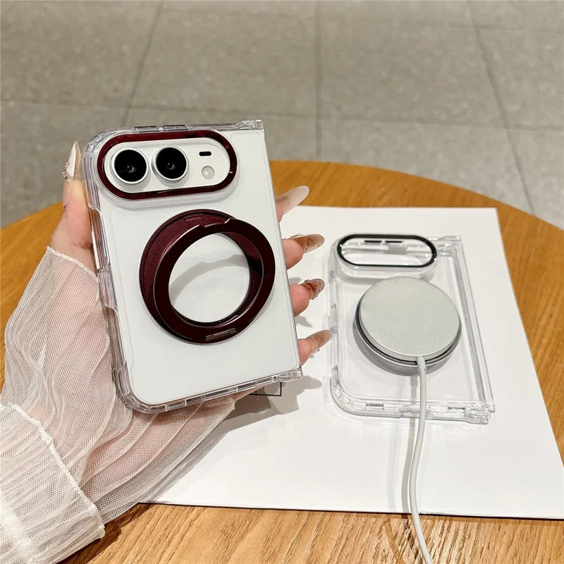 Чехол для iPhone Fold с откидной подставкой и магнитным кольцом, прозрачный акриловый чехол, совместимый с MagSafe — черный