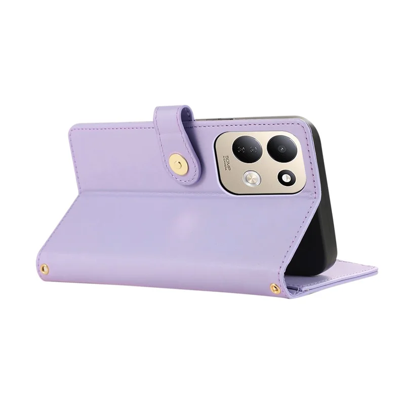 For Xiaomi Redmi 17 4G / 5G Phone Case Leather Cover with Wrist Strap - Purple
