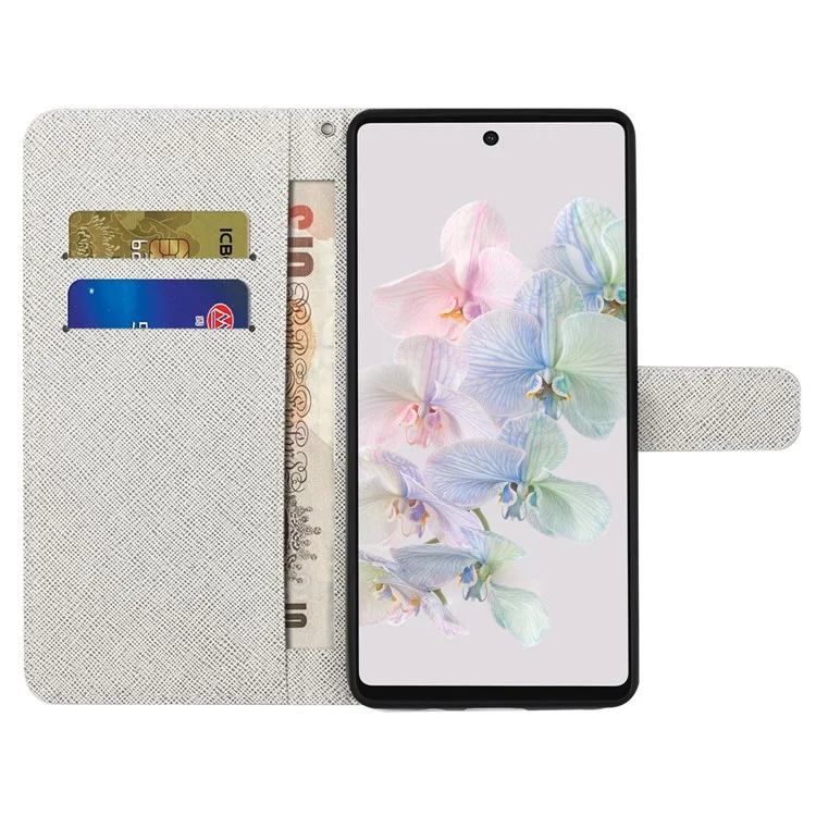 For Google Pixel 7a PU Leather Flip 3D Pattern Printing Phone Case Cross Texture Magnetic Closure Stand Folio Cover - Blue Flower