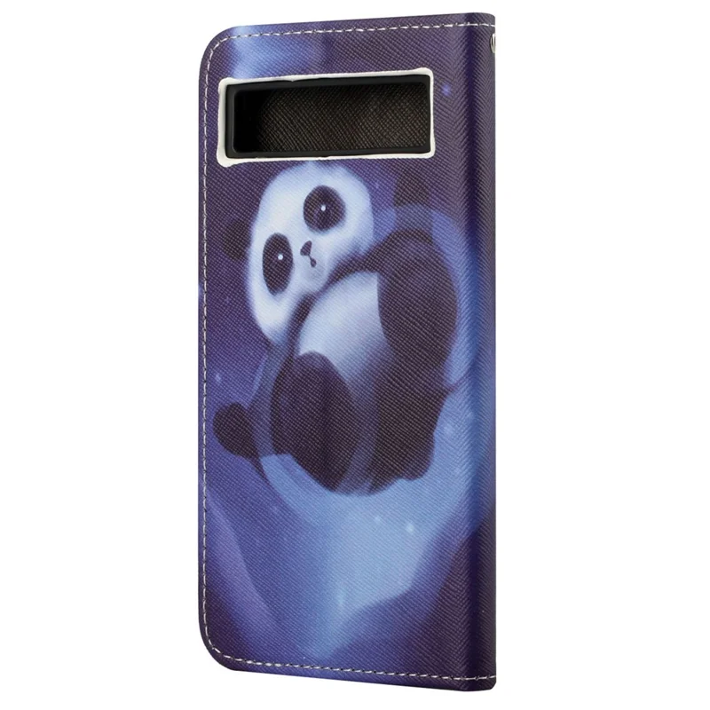 For Google Pixel 7a PU Leather Flip 3D Pattern Printing Phone Case Cross Texture Magnetic Closure Stand Folio Cover - Panda