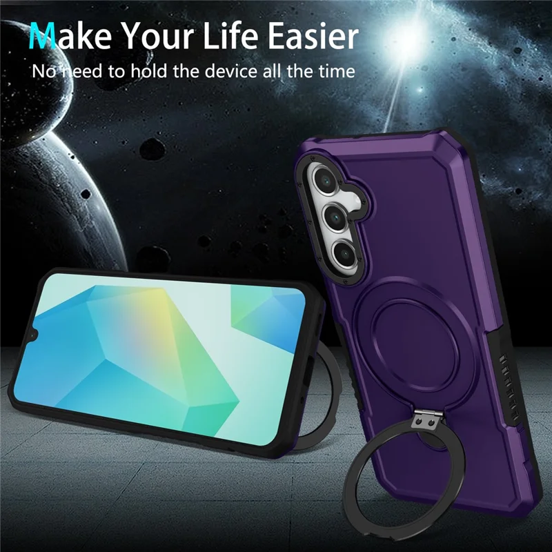 For Samsung Galaxy A55 5G Case Foldable Kickstand PC + TPU Phone Protective Cover - Dark Purple