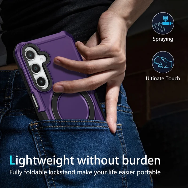 For Samsung Galaxy A55 5G Case Foldable Kickstand PC + TPU Phone Protective Cover - Dark Purple