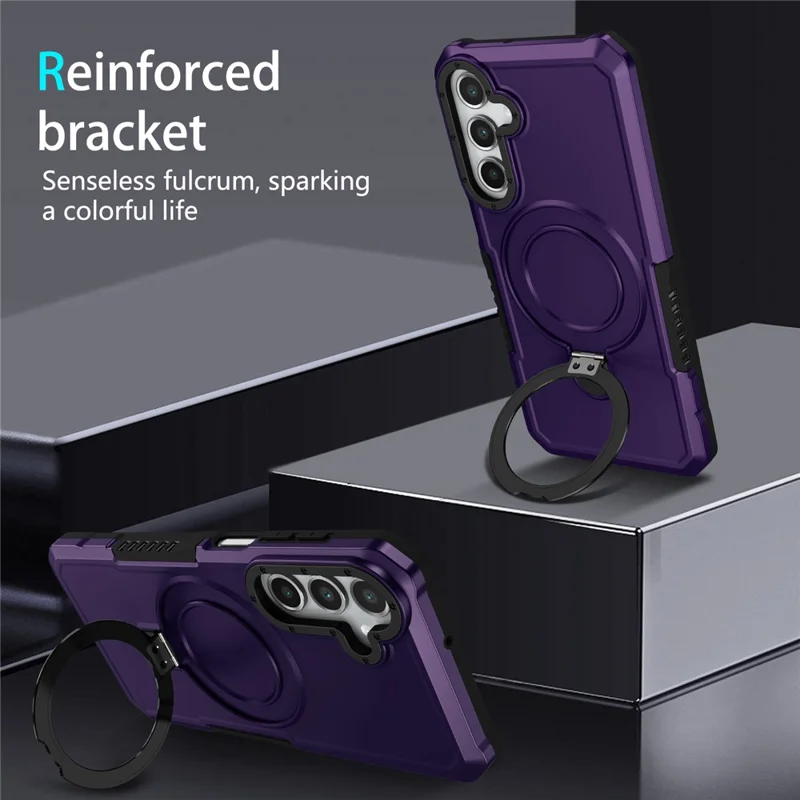 For Samsung Galaxy A55 5G Case Foldable Kickstand PC + TPU Phone Protective Cover - Dark Purple