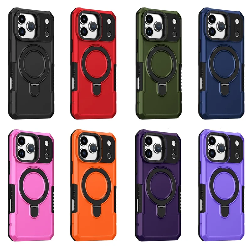For iPhone 17 Pro Max Case Foldable Kickstand PC + TPU Phone Protective Cover - Black