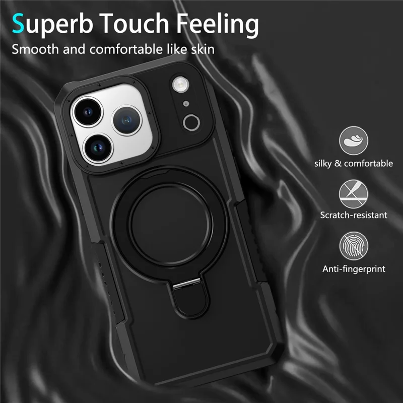 For iPhone 17 Pro Max Case Foldable Kickstand PC + TPU Phone Protective Cover - Black