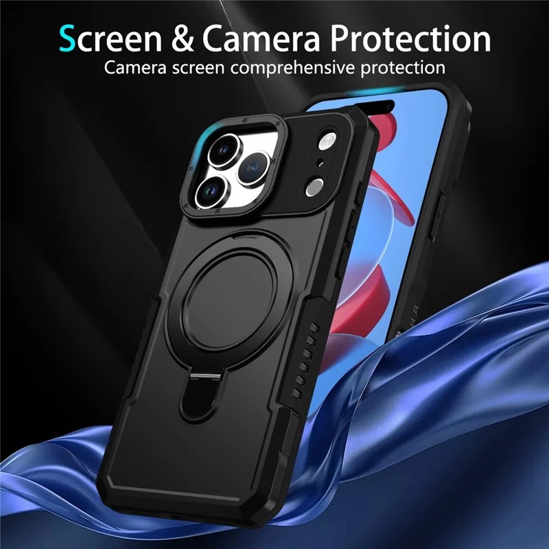 For iPhone 17 Pro Max Case Foldable Kickstand PC + TPU Phone Protective Cover - Black