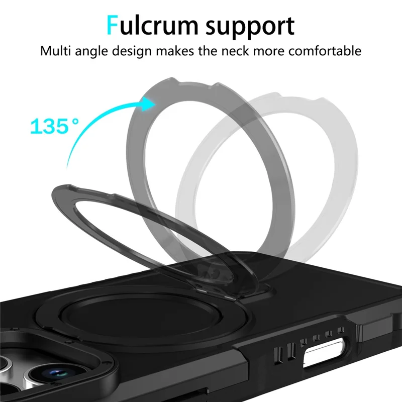 For iPhone 17 Pro Max Case Foldable Kickstand PC + TPU Phone Protective Cover - Black