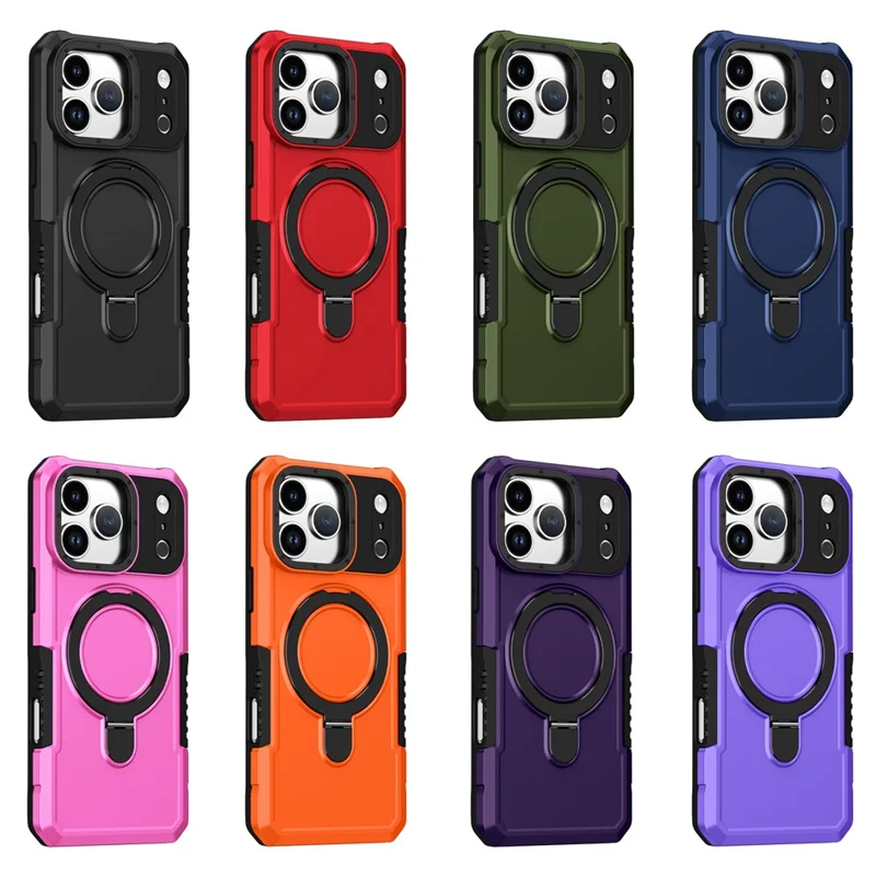 For iPhone 17 Pro Case Foldable Kickstand PC + TPU Phone Protective Cover - Black