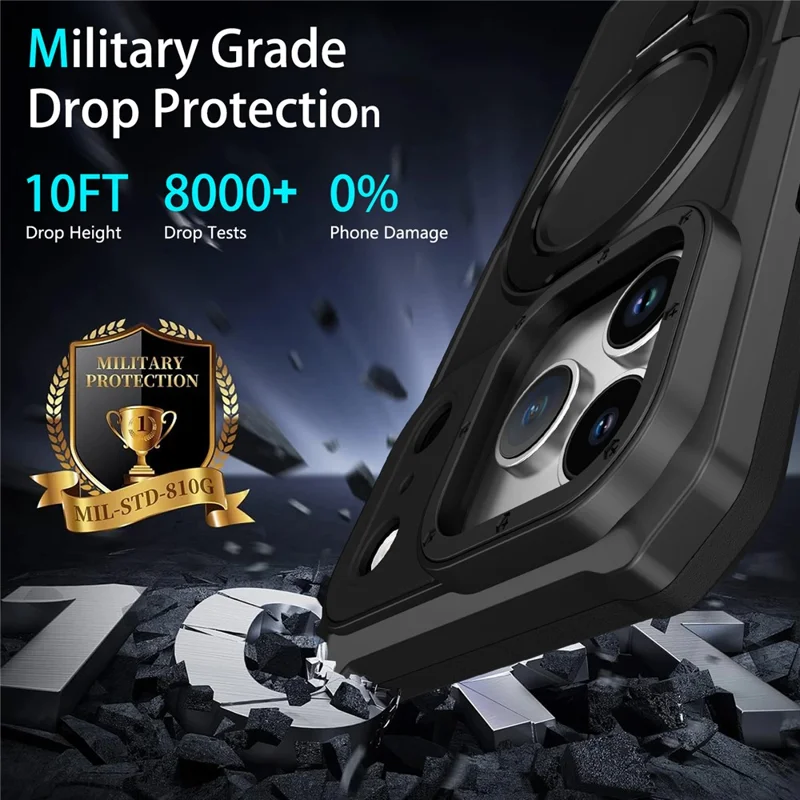 For iPhone 17 Pro Case Foldable Kickstand PC + TPU Phone Protective Cover - Black