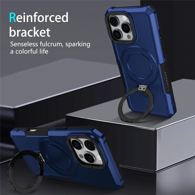 For iPhone 16 Pro Case Foldable Kickstand PC + TPU Phone Protective Cover - Sapphire