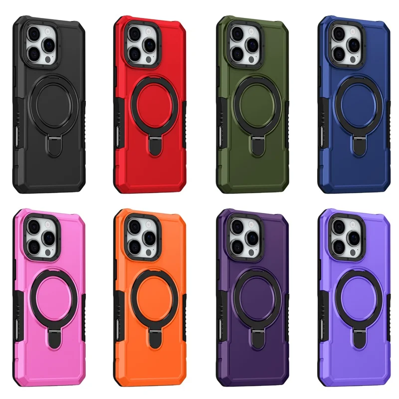 For iPhone 16 Pro Case Foldable Kickstand PC + TPU Phone Protective Cover - Sapphire