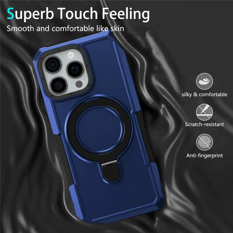 For iPhone 16 Pro Case Foldable Kickstand PC + TPU Phone Protective Cover - Sapphire