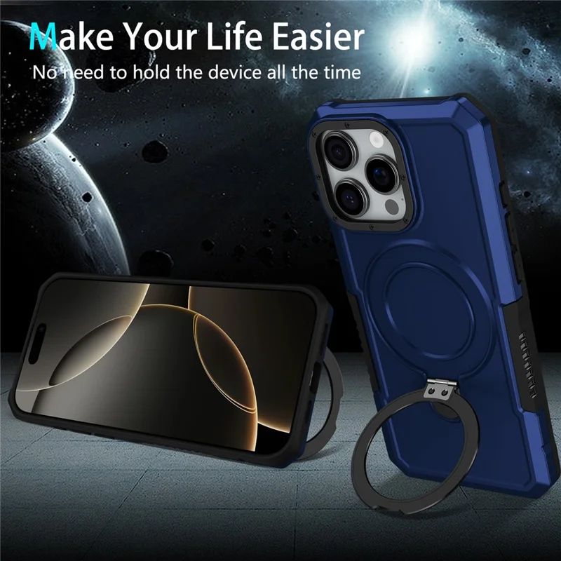 For iPhone 16 Pro Case Foldable Kickstand PC + TPU Phone Protective Cover - Sapphire