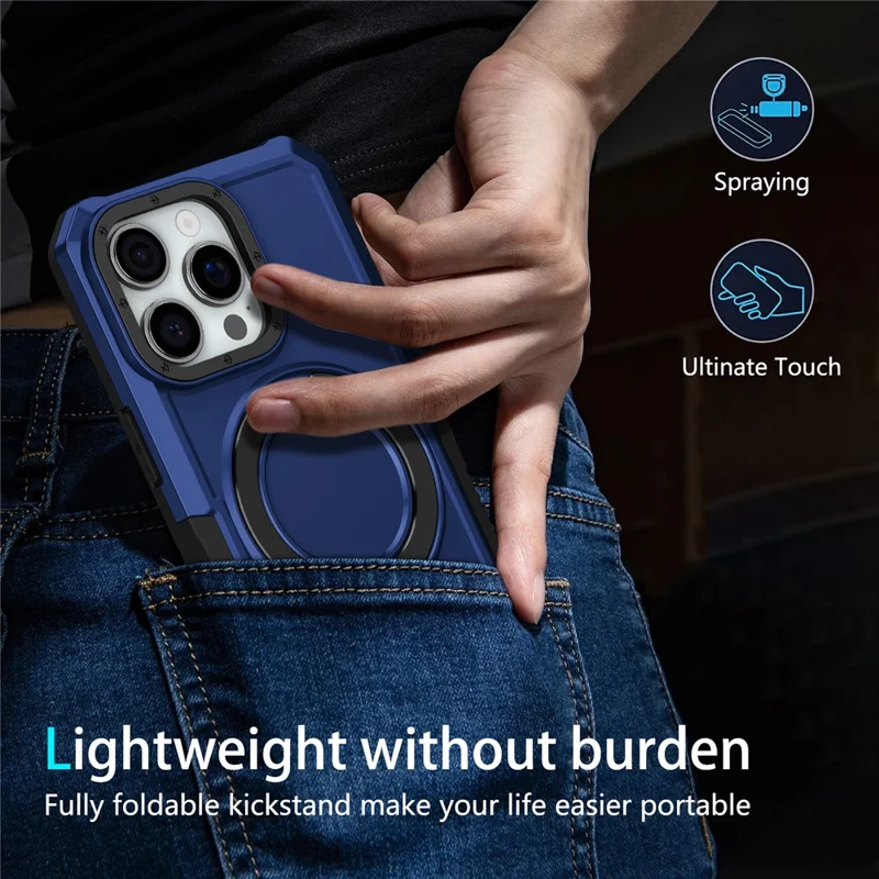 For iPhone 16 Pro Case Foldable Kickstand PC + TPU Phone Protective Cover - Sapphire