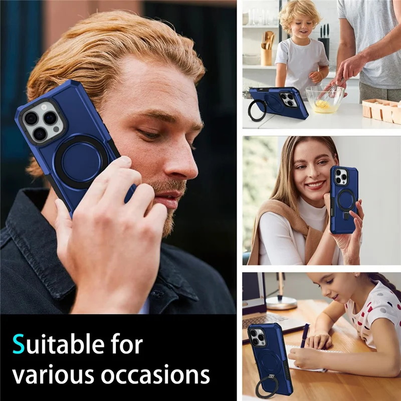 For iPhone 16 Pro Case Foldable Kickstand PC + TPU Phone Protective Cover - Sapphire