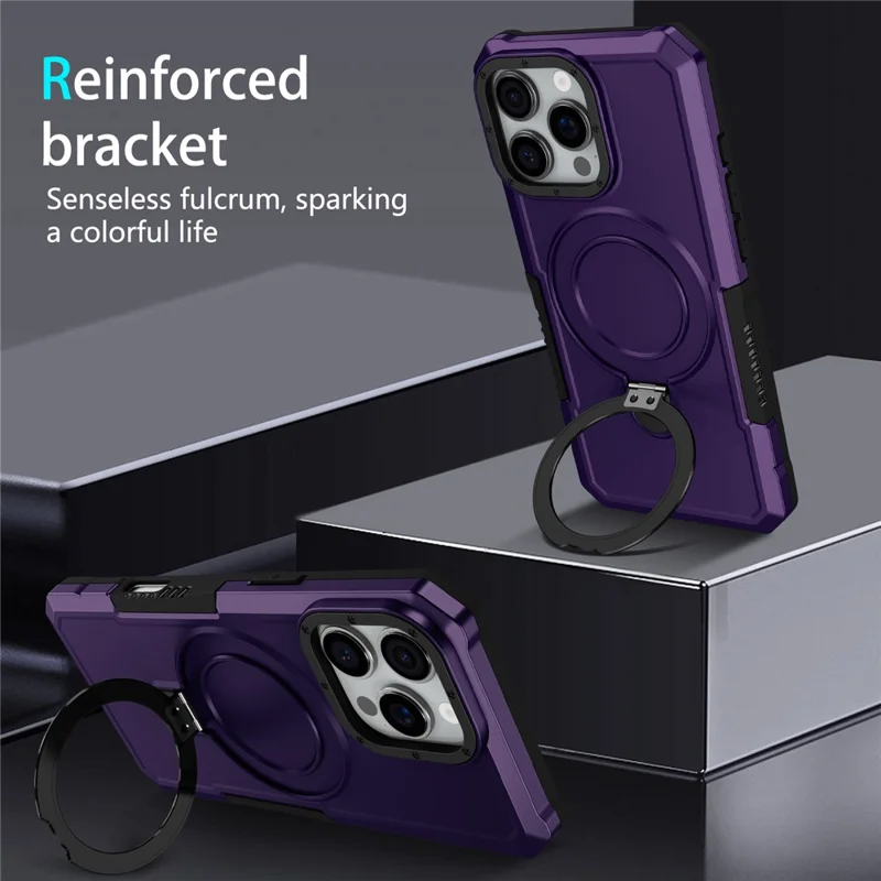 For iPhone 16 Pro Max Case Foldable Kickstand PC + TPU Phone Protective Cover - Dark Purple