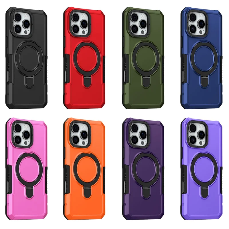 For iPhone 16 Pro Max Case Foldable Kickstand PC + TPU Phone Protective Cover - Dark Purple