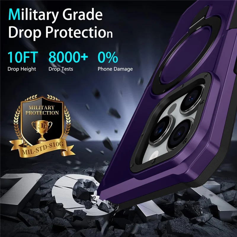 For iPhone 16 Pro Max Case Foldable Kickstand PC + TPU Phone Protective Cover - Dark Purple