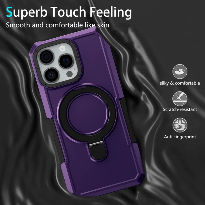 For iPhone 16 Pro Max Case Foldable Kickstand PC + TPU Phone Protective Cover - Dark Purple