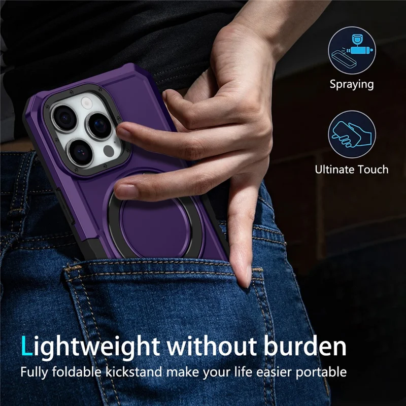 For iPhone 16 Pro Max Case Foldable Kickstand PC + TPU Phone Protective Cover - Dark Purple