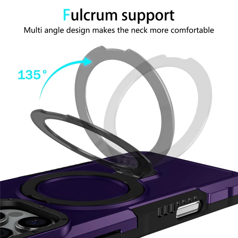 For iPhone 16 Pro Max Case Foldable Kickstand PC + TPU Phone Protective Cover - Dark Purple