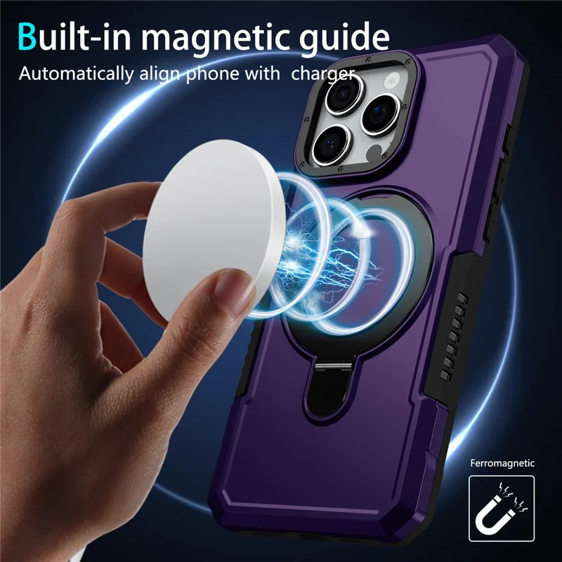 For iPhone 16 Pro Max Case Foldable Kickstand PC + TPU Phone Protective Cover - Dark Purple
