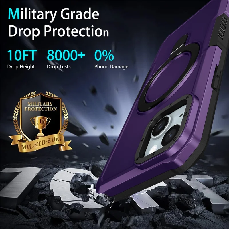 For iPhone 14 Case Foldable Kickstand PC + TPU Phone Protective Cover - Dark Purple
