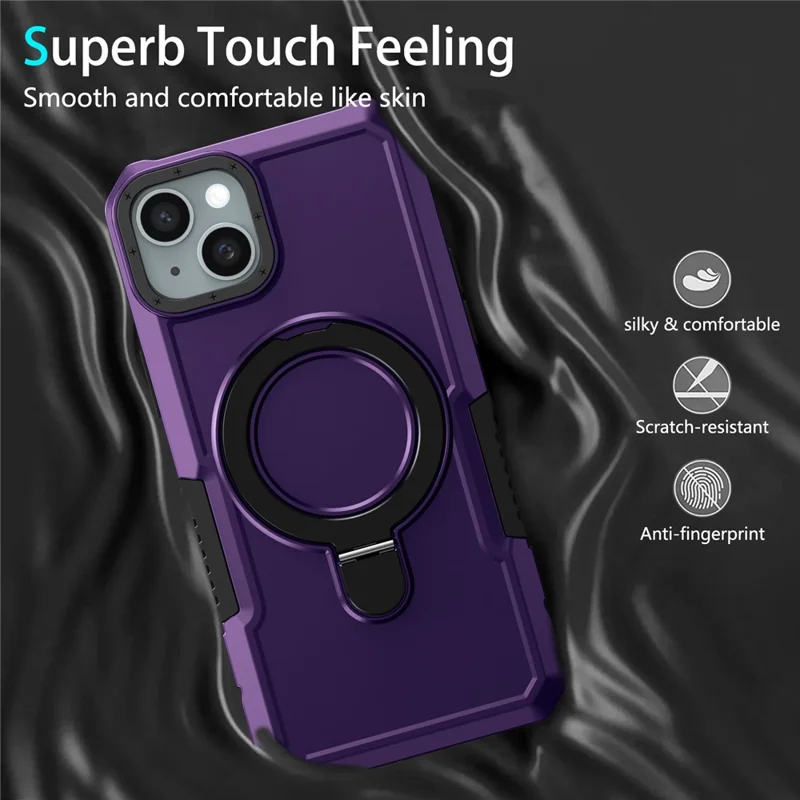 For iPhone 14 Case Foldable Kickstand PC + TPU Phone Protective Cover - Dark Purple
