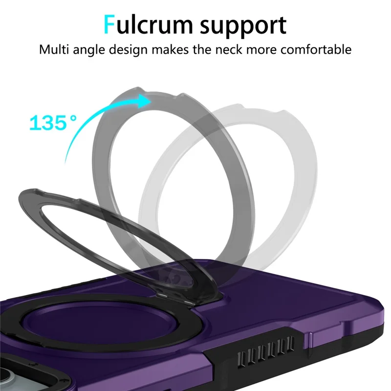For iPhone 14 Case Foldable Kickstand PC + TPU Phone Protective Cover - Dark Purple