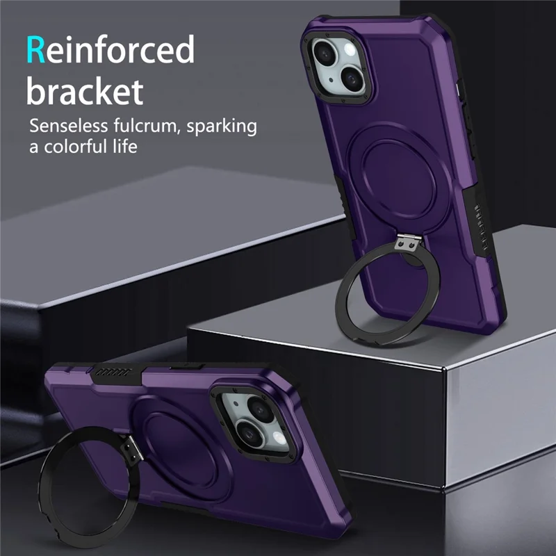 For iPhone 14 Case Foldable Kickstand PC + TPU Phone Protective Cover - Dark Purple