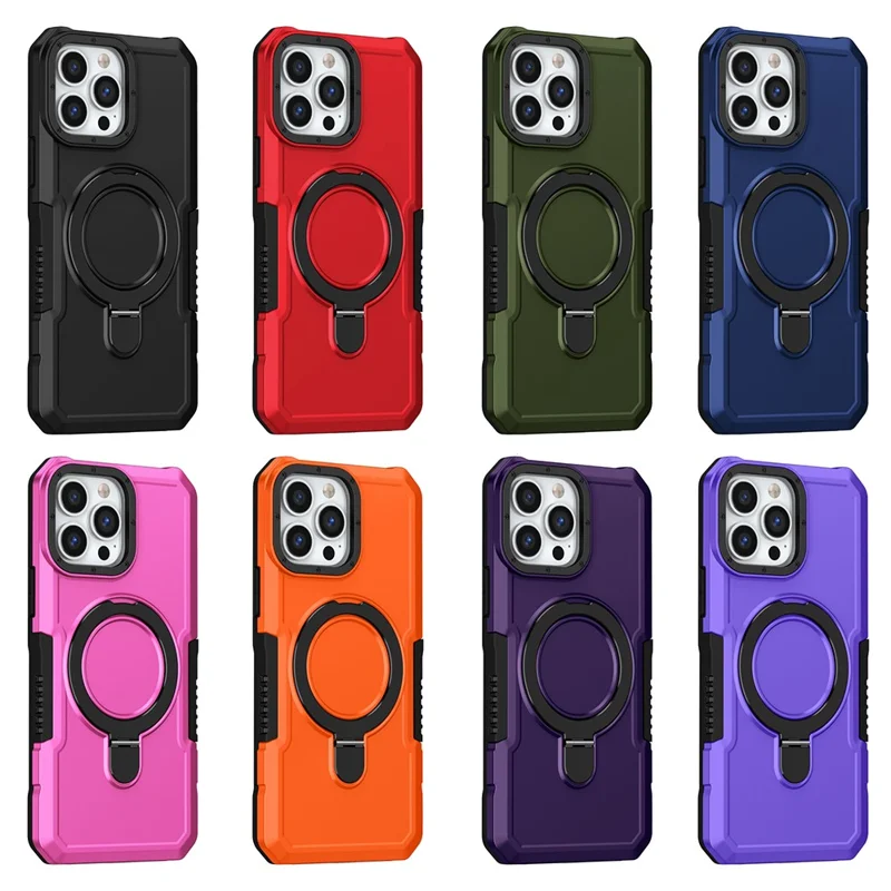 For iPhone 13 Pro Max Case Foldable Kickstand PC + TPU Phone Protective Cover - Dark Purple
