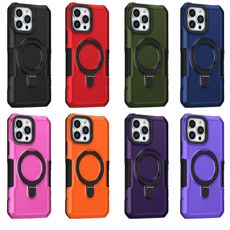 For iPhone 13 Pro Case Foldable Kickstand PC + TPU Phone Protective Cover - Dark Purple