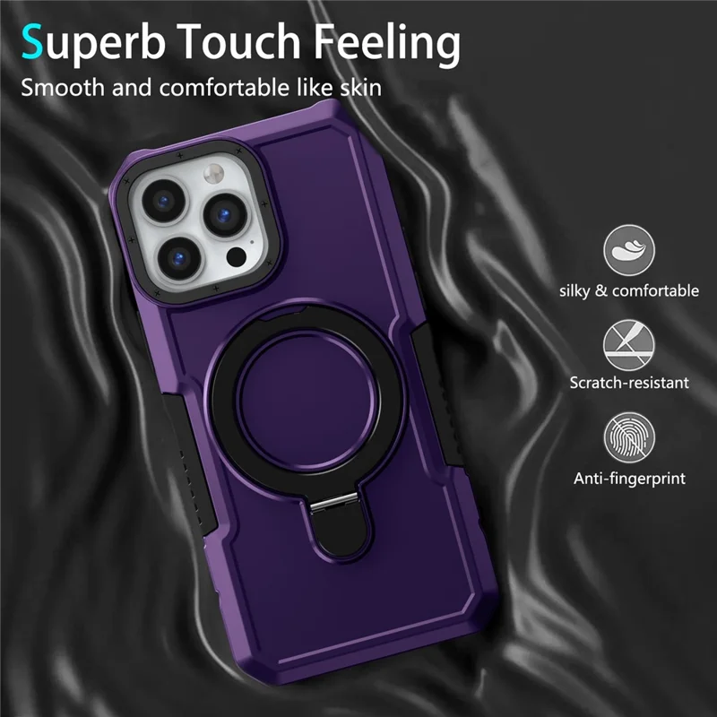 For iPhone 13 Pro Case Foldable Kickstand PC + TPU Phone Protective Cover - Dark Purple