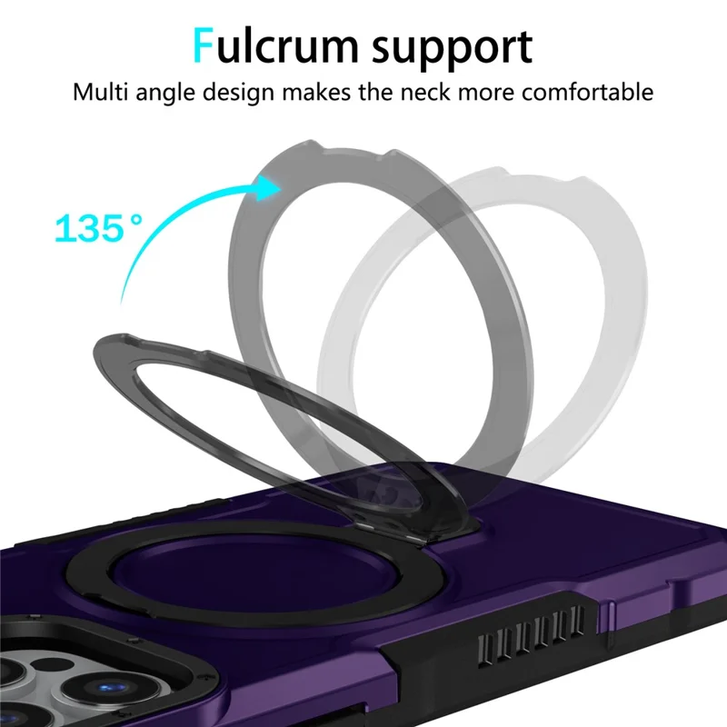 For iPhone 13 Pro Case Foldable Kickstand PC + TPU Phone Protective Cover - Dark Purple