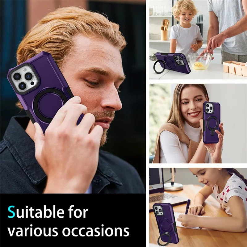 For iPhone 13 Pro Case Foldable Kickstand PC + TPU Phone Protective Cover - Dark Purple