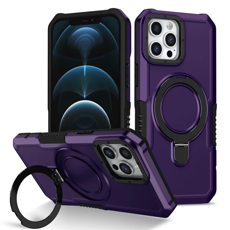 Voor iPhone 12 Pro Max Hoesje Vouwbare Standaaft PC + TPU Beschermhoes - Donkerpaars